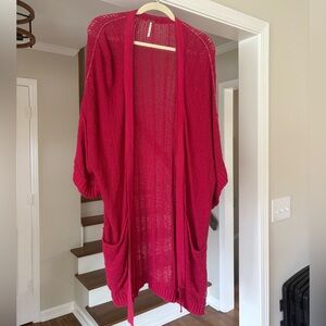 Free People Hot Pink Open-Front Cardigan